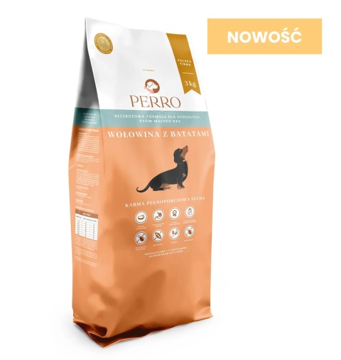 Perro - Wołowina z batatmi dla psów dorosłych małych ras 3kg