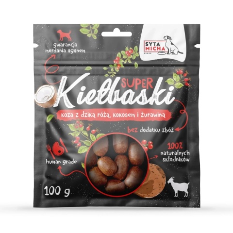 Syta Micha - Super kiełbaski z kozą, dziką różą i kokosem 100g