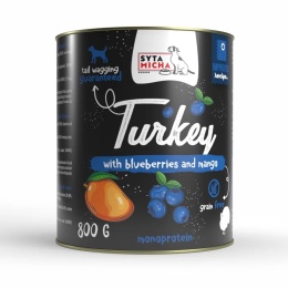 Syta Micha - Indyk z jagodami i mango dla dorosłych psów 800g