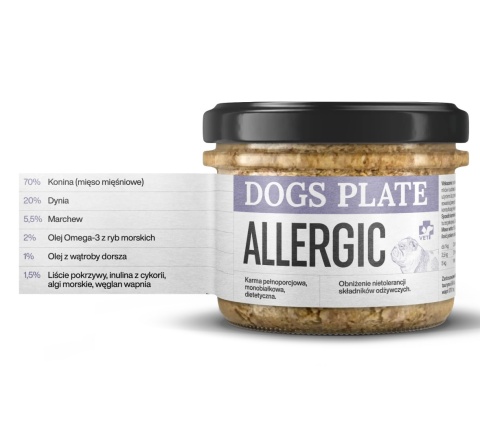 Dogs Plate Vet Allergic - Karma mokra dla psów z koniny dla psów z alergią pokarmową 180g