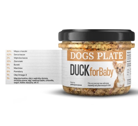 Dogs Plate for Baby Duck - Karma mokra z mięsa z kaczki dla szczeniąt 180g