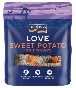 Fish4Dogs - Sweet Potato Fish Wraps - Przysmaki dla psa - słodki ziemniak owinięty skórą ryby 100g