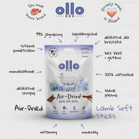 Ollo Air-Dried Lamb Soft Sticks - Przysmaki dla psa z Jagnięciny 80g