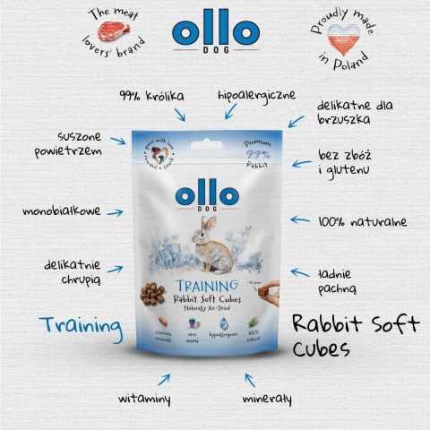 Ollo Air-Dried Training Rabbit Cubes - przysmaki treningowe dla psa z królika 80g