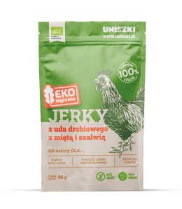 Uniszki - Ekologiczne jerky z uda drobiowego z miętą i szałwią 60g