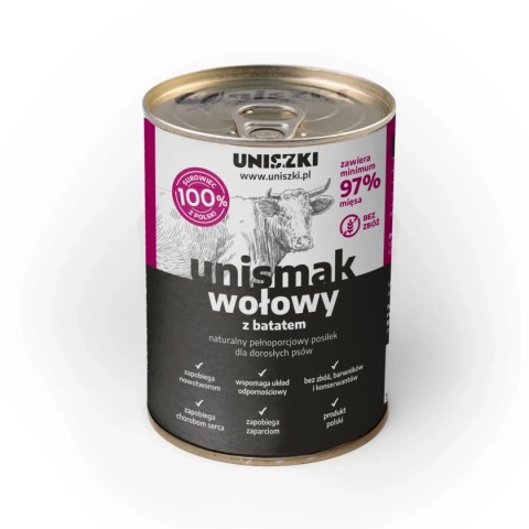 Uniszki - UNIsmak wołowy z batatem- karma mokra dla psa 410g