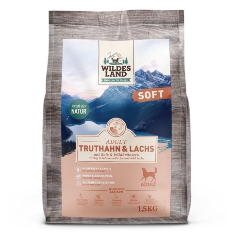 WILDES LAND DOG - Indyk i łosoś - półwilgotna karma dla psa 1,5kg