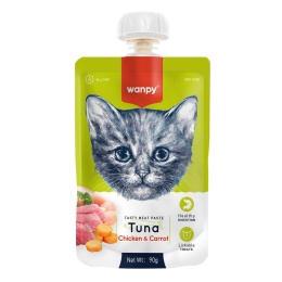 Wanpy - Pasta dla kota tuńczyk z kurczakem i marchewką 90g