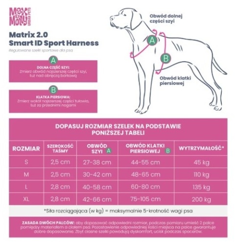 Max&Molly Sport Harness Matrix 2.0 Black - Szelki regulowane dla psa z identyfikatorem QR - L