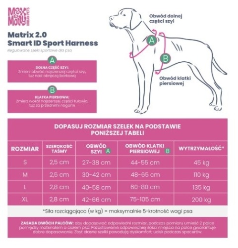Max&Molly Sport Harness Matrix 2.0 Black - szelki regulowane dla psa z identyfikatorem QR - S