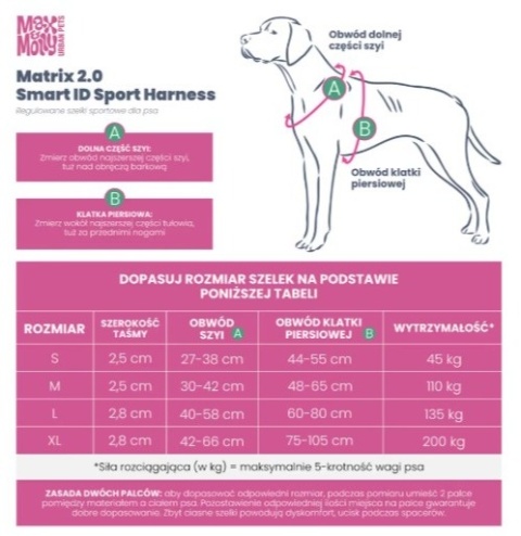 Max&Molly Sport Harness Matrix 2.0 Lavender - Szelki regulowane dla psa z identyfikatorem QR - L