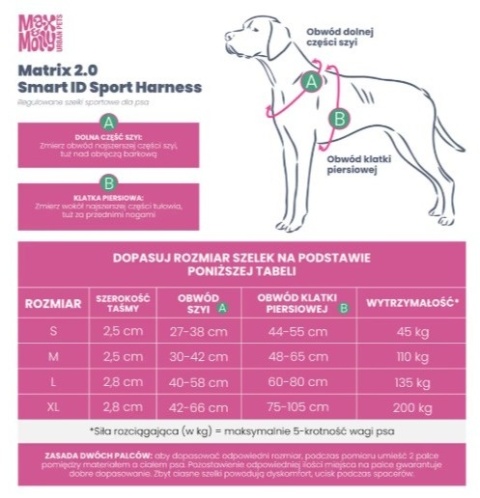 Max&Molly Sport Harness Matrix 2.0 Lavender - Szelki regulowane dla psa z identyfikatorem QR - S
