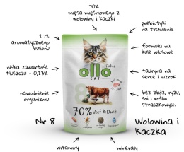 Ollo Cat - nr 8 Wołowina i Kaczka - Uzupełniająca karma mokra dla kota 85g