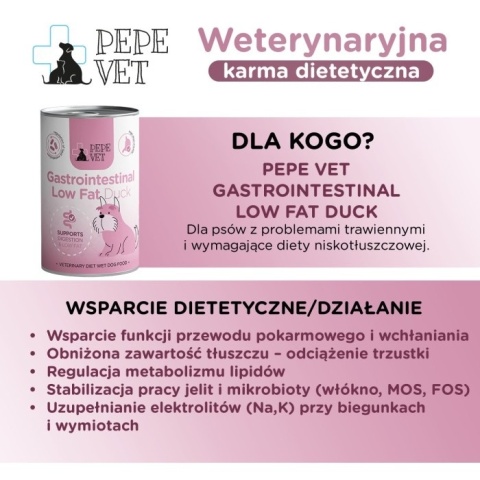 Paka Zwierzaka - PEPE VET - Gastrointestinal LF Duck (kaczka) 400g