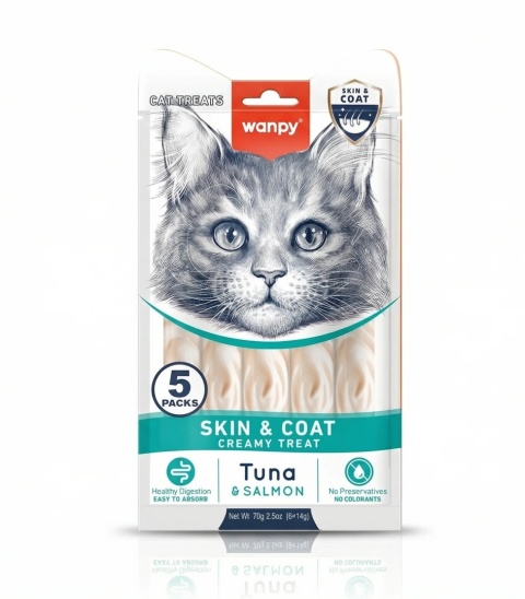 Wanpy - Przysmak funkcjonalny z Tuńczykiem i łososiem - Skin & Coat 70g